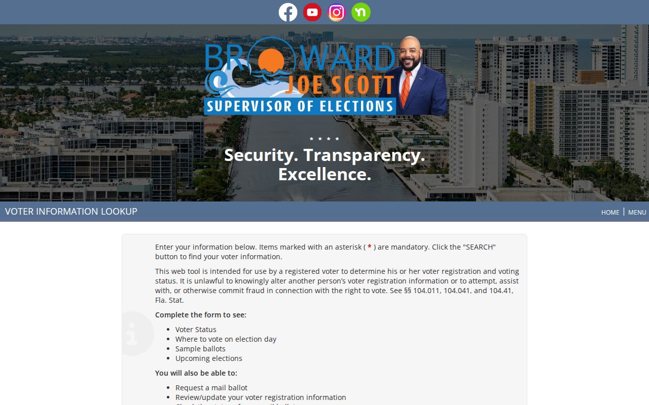 Broward Elections individual voter verification form