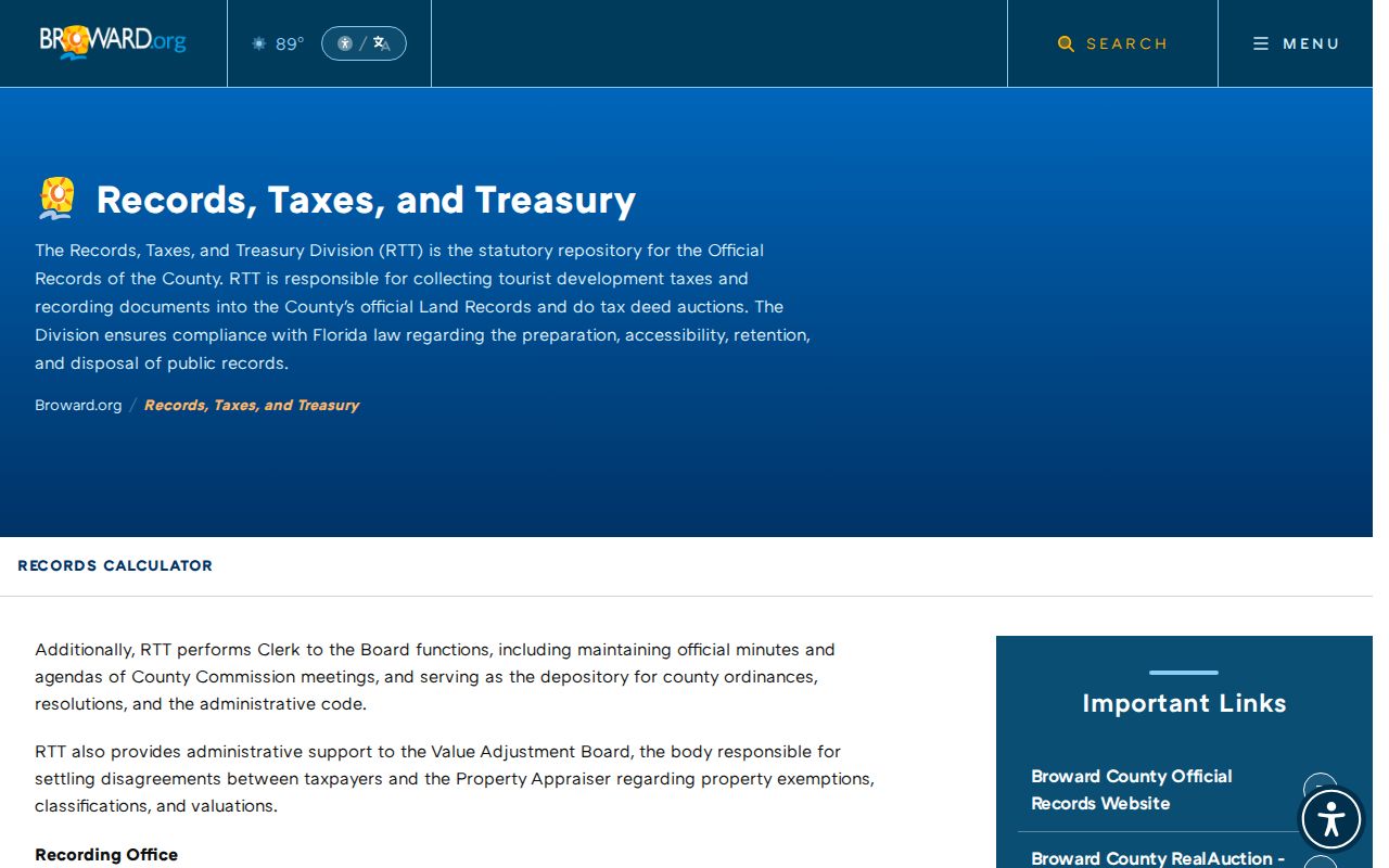 Broward Official Records coverage guide for older Coral Springs deeds