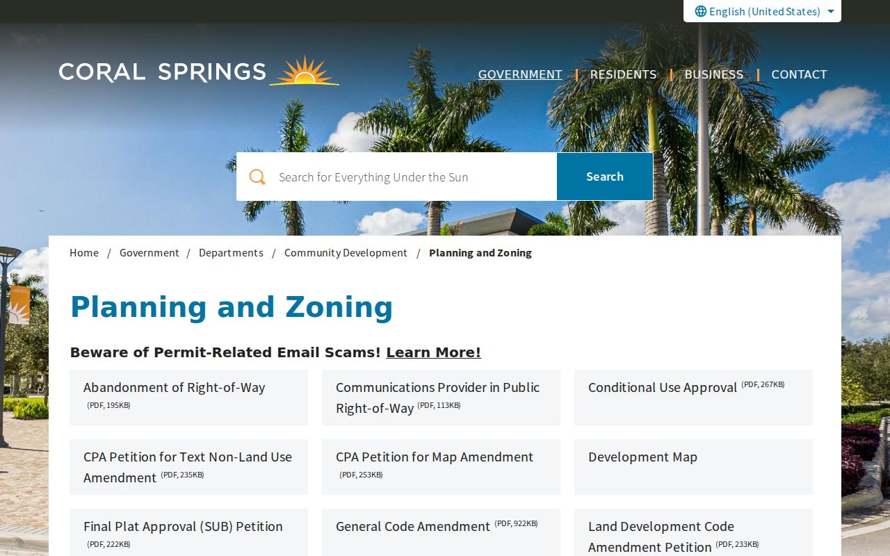 Coral Springs planning and zoning resources for street records