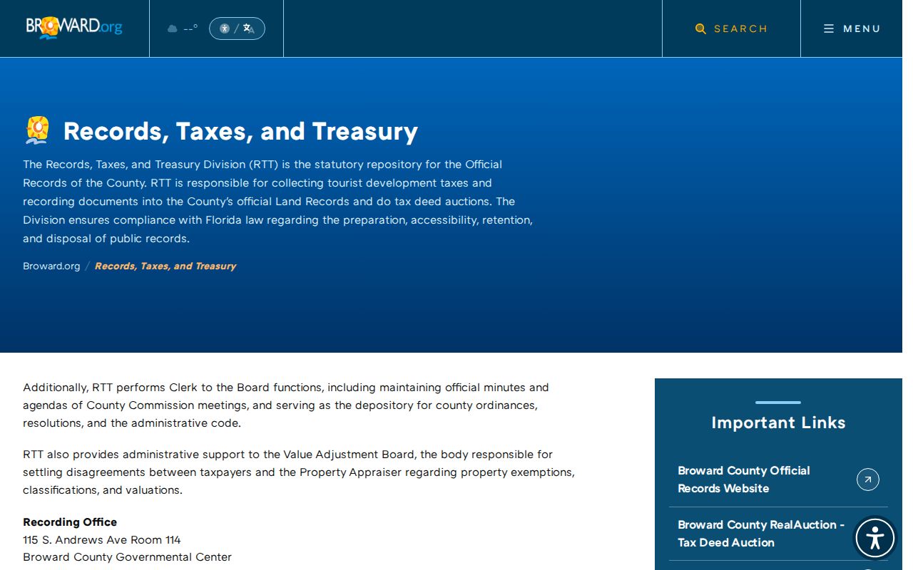 Broward recorded documents page for Coral Springs street research